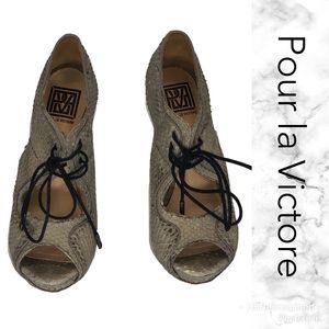 Grey reptile embossed heels